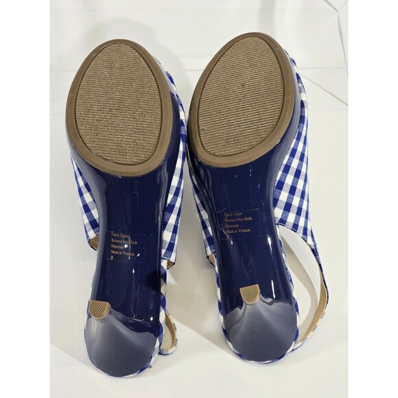 MW Women's 8 Aubrey Lynn Blue Check peep Toe Slingback High Heels Shoes NWOB NEW - Picture 7 of 8